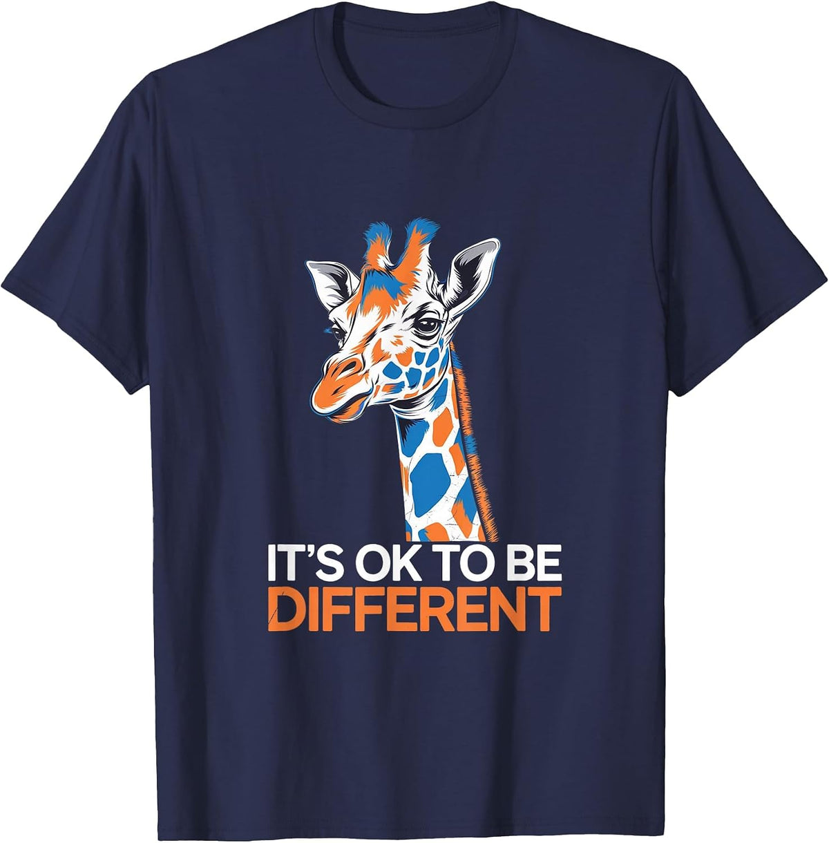 Giraffe Autism Autistic Awareness It's Ok to Be Different T-Shirt - Navy Blue