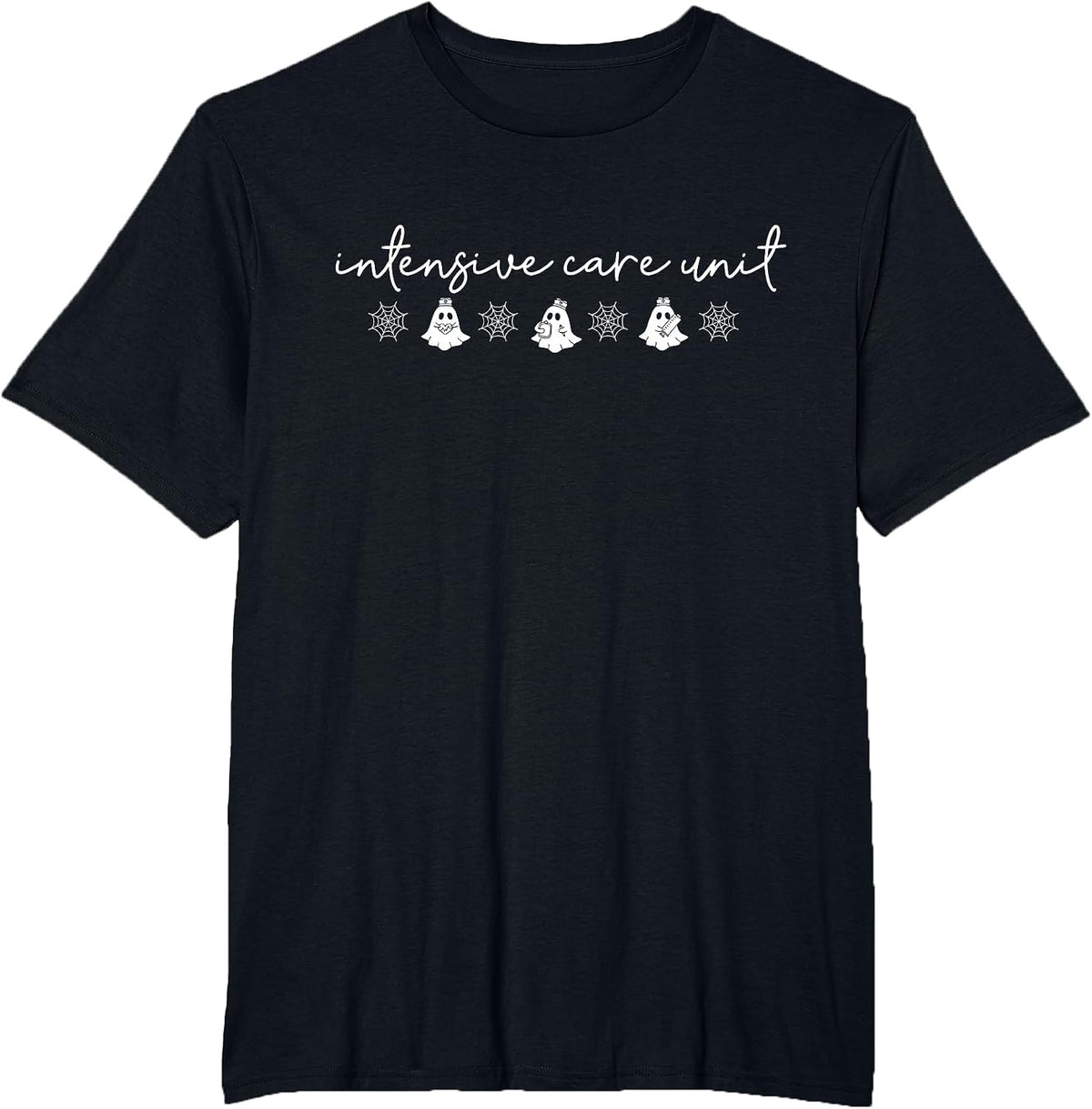 Retro Ghost Intensive Care Unit Spooky Halloween ICU Nurse T-Shirt - Black