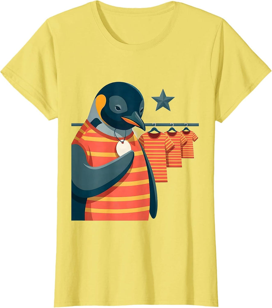 Women's Penguin Lover Christmas Pajama Flat Vector Holiday Humor T-Shirt - Lemon Yellow