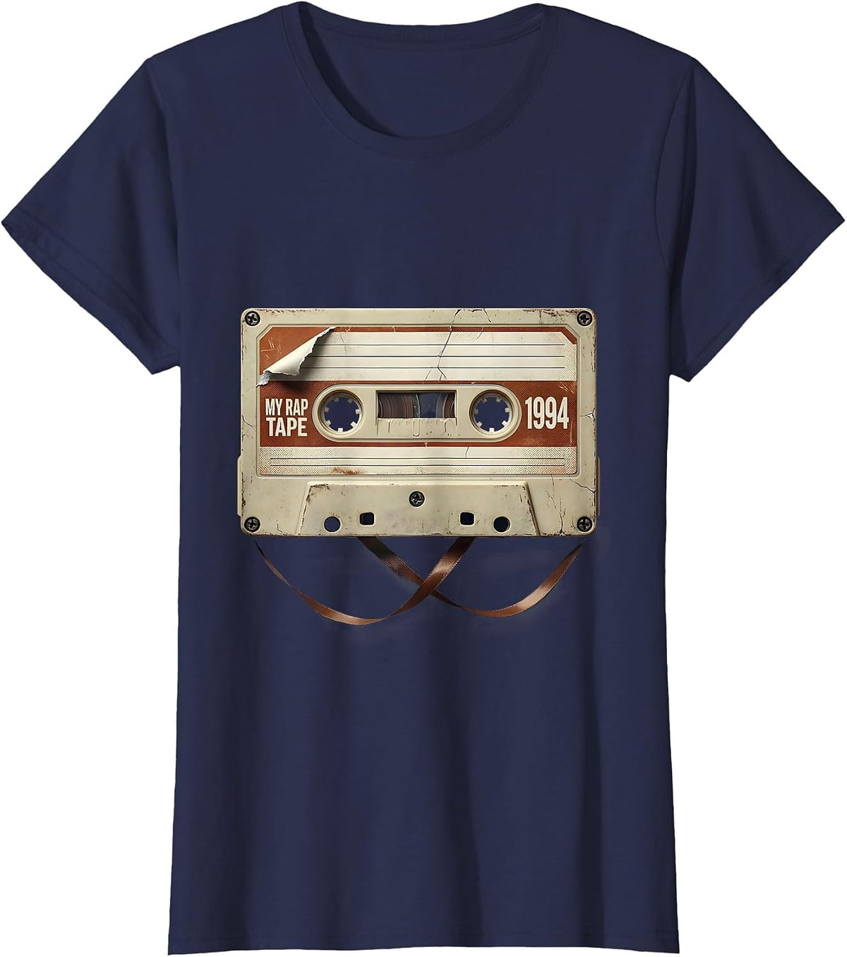 Women's My Rap Tape 1994 Distressed Retro Hip Hop Nostalgia Mixtape T-Shirt - Navy Blue