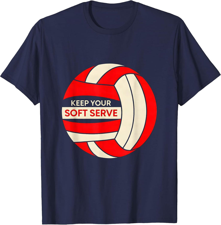 Keep Your Soft Serve Funny Volleyball Player Teen Girls T-Shirt - Navy Blue