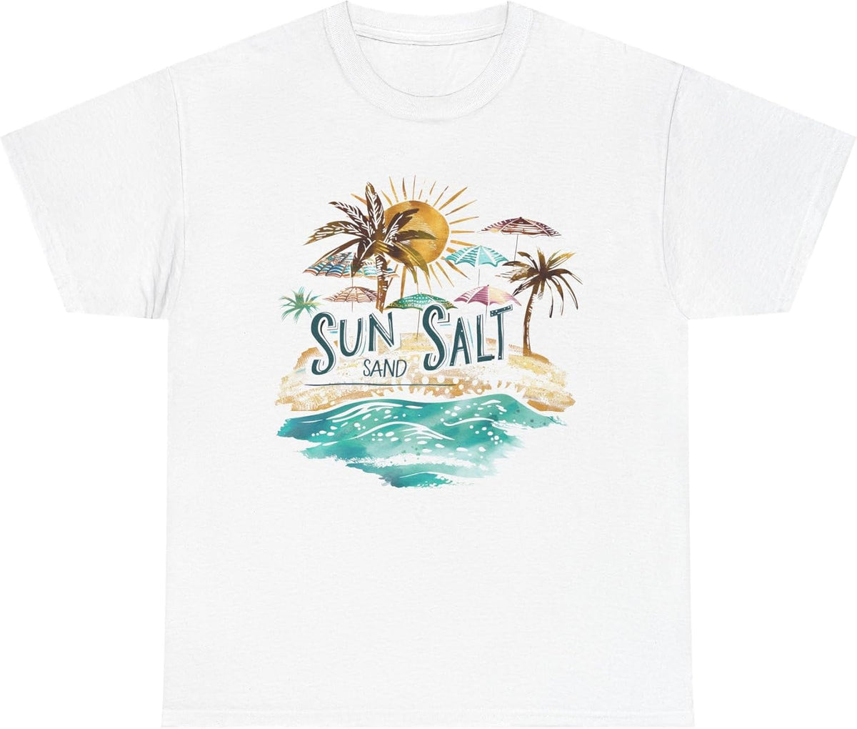 Sun, Salt & Sand Unisex Heavy Cotton Tee - Beach Lovers Shirt, Vacation T-Shirt, Summer Style - White