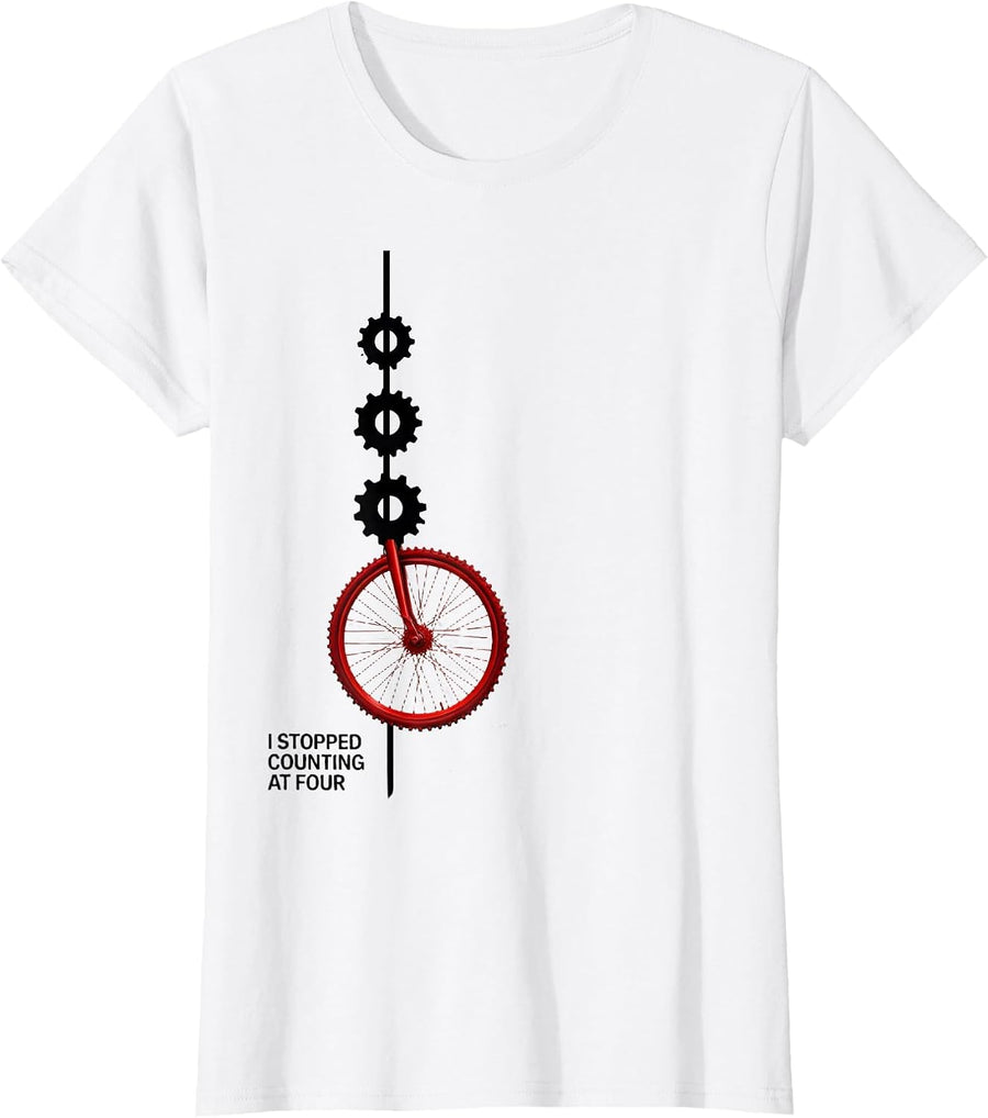 Women's I Stopped Counting At Four Funny Mountain Bike Cycling Humor T-Shirt - White