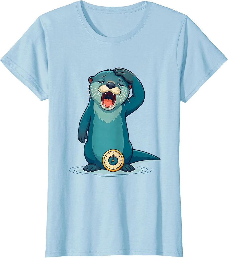Women's Otter Yawning Funny Sea Animal Lover Gift T-Shirt - Baby Blue