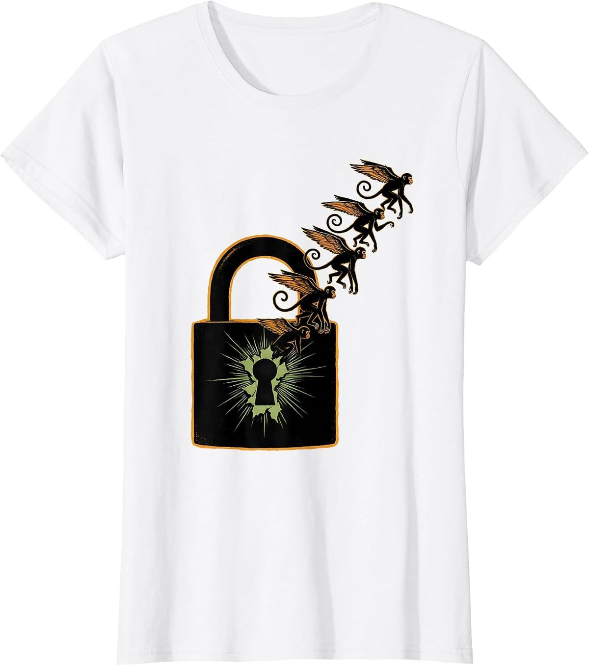Flying Monkeys Padlock Ripped Open Funny Monkey Meme T-Shirt - White