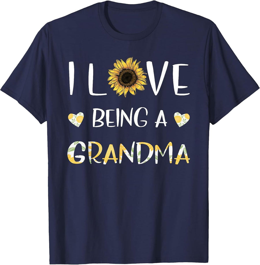 I Love Being A Grandma Sunflower T-Shirt T-Shirt - Navy Blue