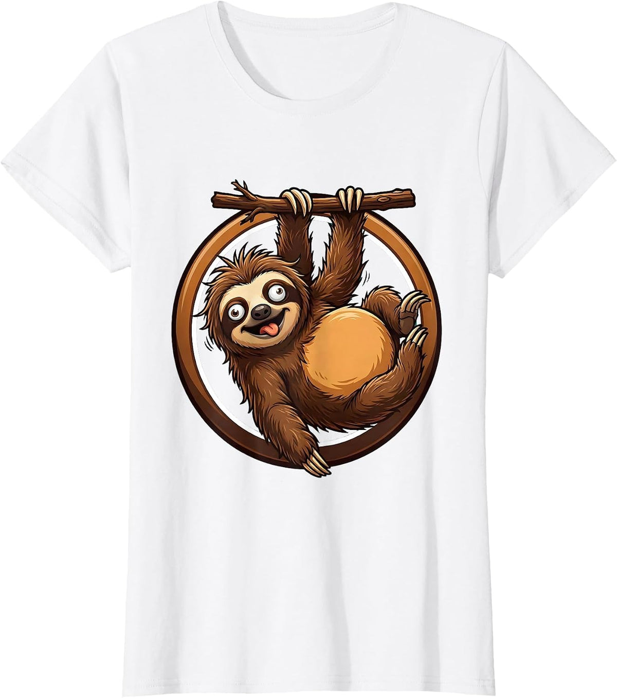 Derpy Googly-Eyed Sloth Hanging Upside Down T-Shirt - White