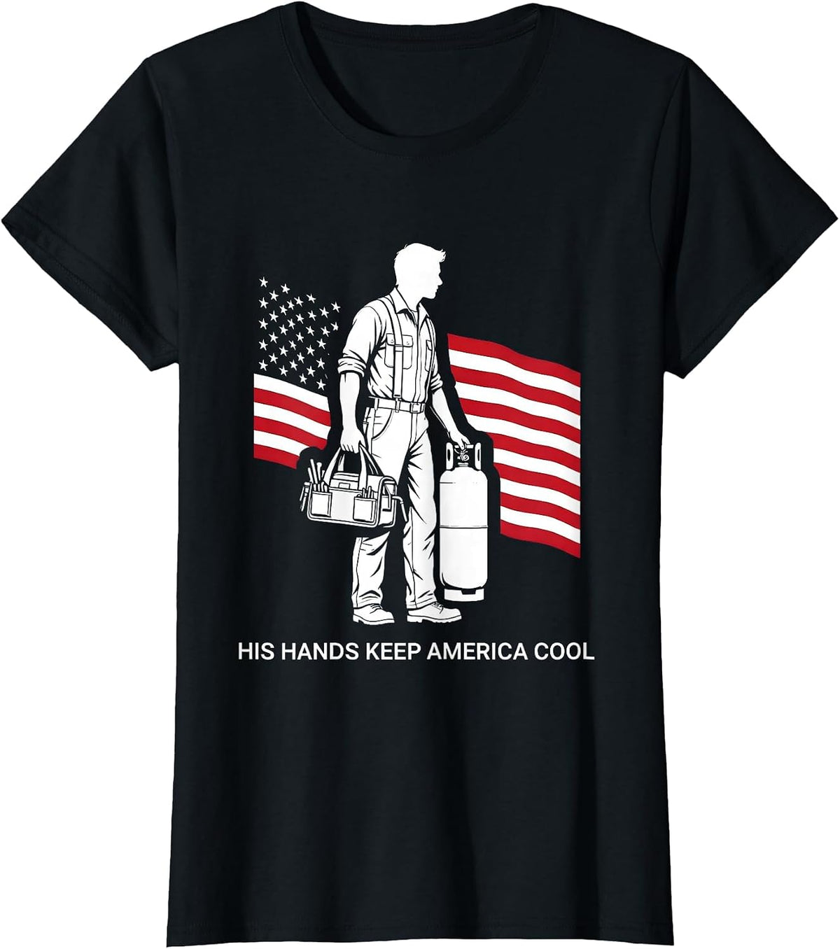His Hands Keep America Cool HVAC Technician Design T-Shirt - Black