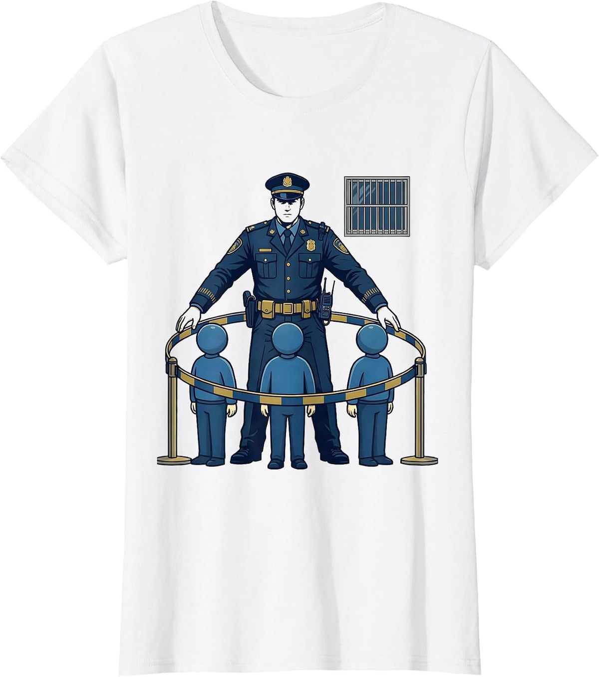 Police Officer Folding Queue Barrier Humor Law Enforcement T-Shirt - White