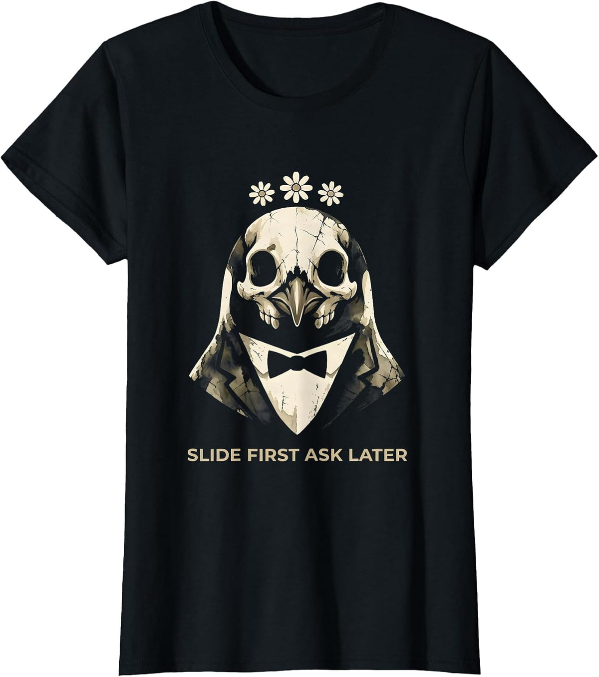 Slide First Ask Later Penguin Graphic Design T-Shirt - Black