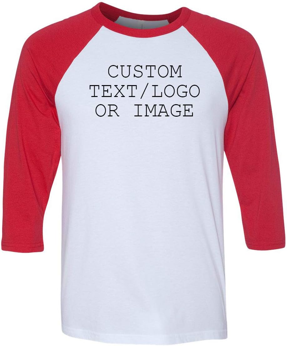 INK STITCH Custom Unisex Deisgn Your Own 3/4 Sleeve Baseball Tshirts Tees - Red\/White