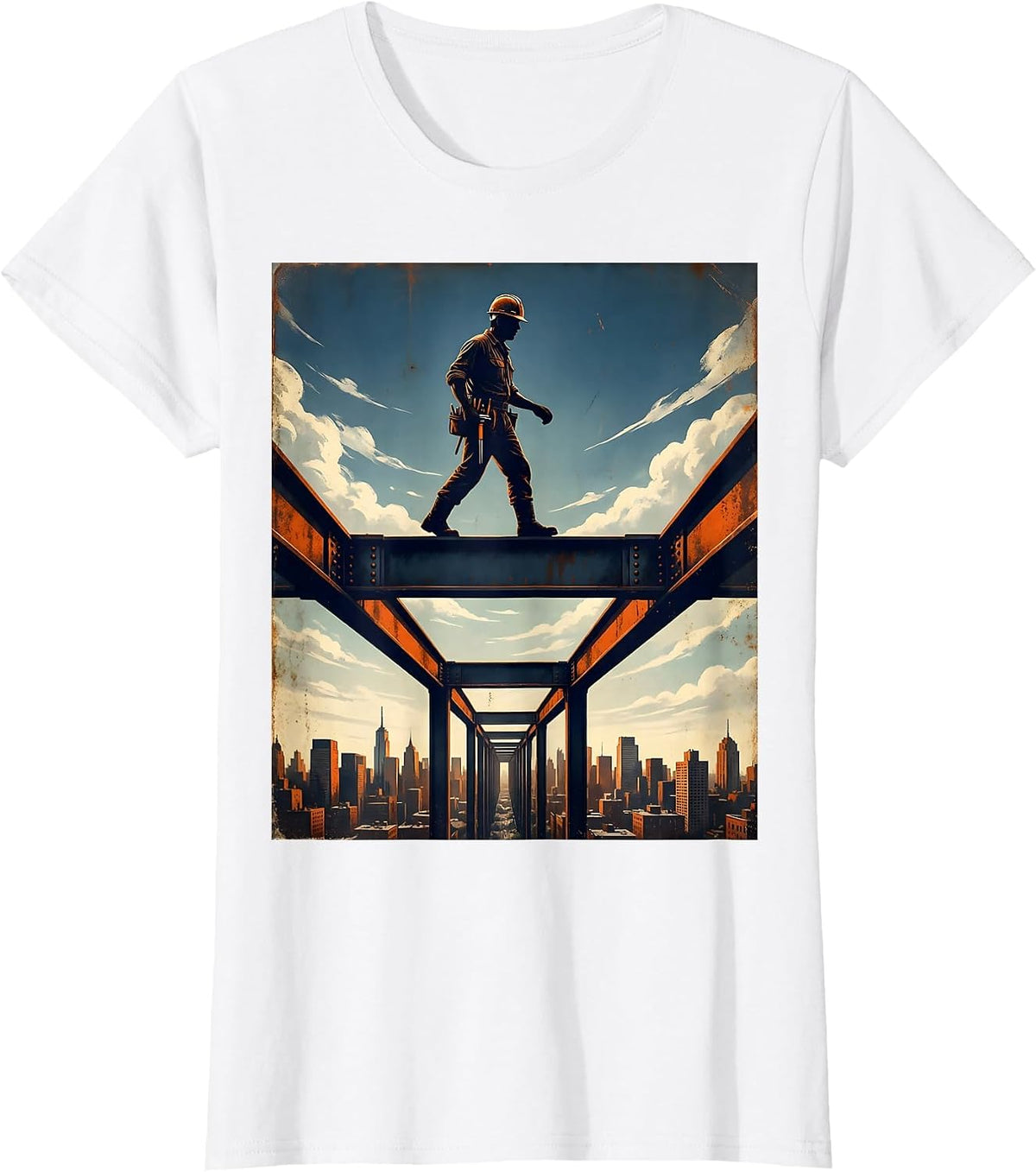 Labor Day Ironworker Walking Steel Beam T-Shirt - White