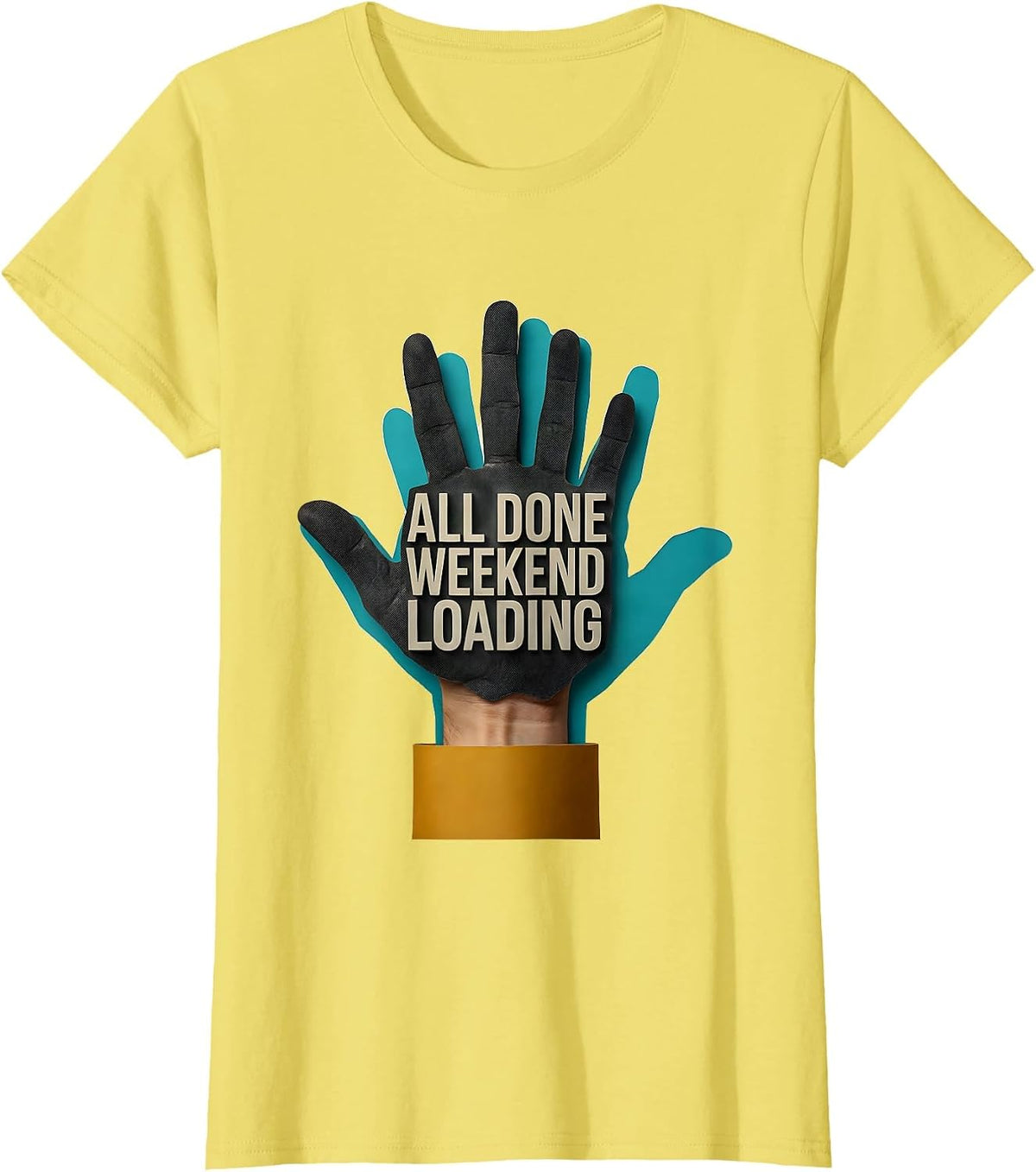 All Done Weekend Loading Midcentury Modern ASL Teacher T-Shirt, Women, Lemon Yellow, Medium - As Pictured
