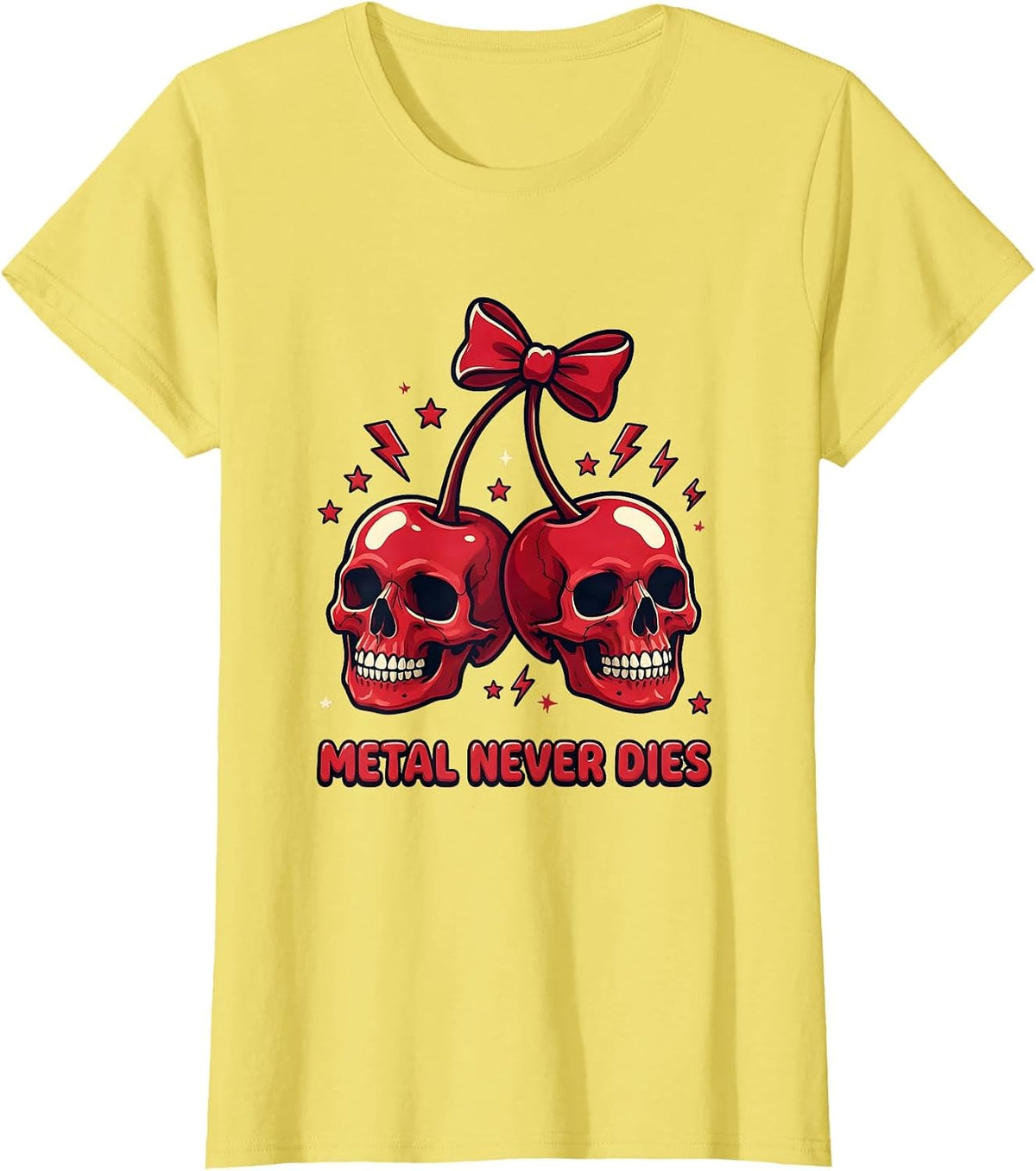 Metal Never Dies Heavy Metal Music Design T-Shirt - Lemon Yellow