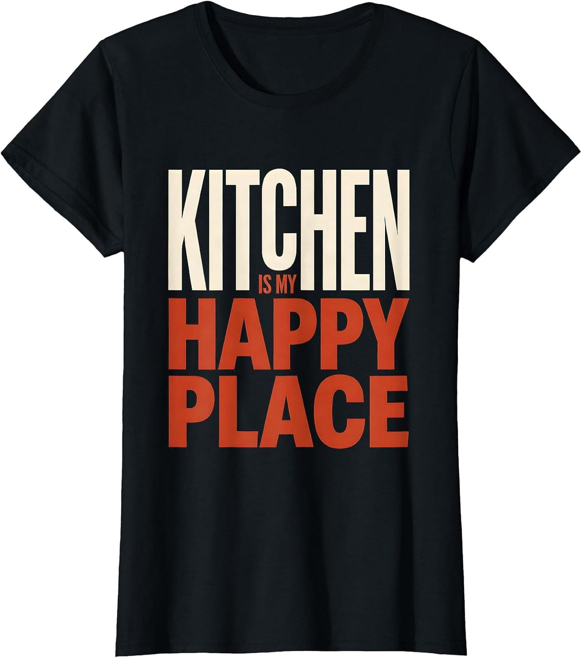 Women's Kitchen Is My Happy Place Chef Design T-Shirt - Black