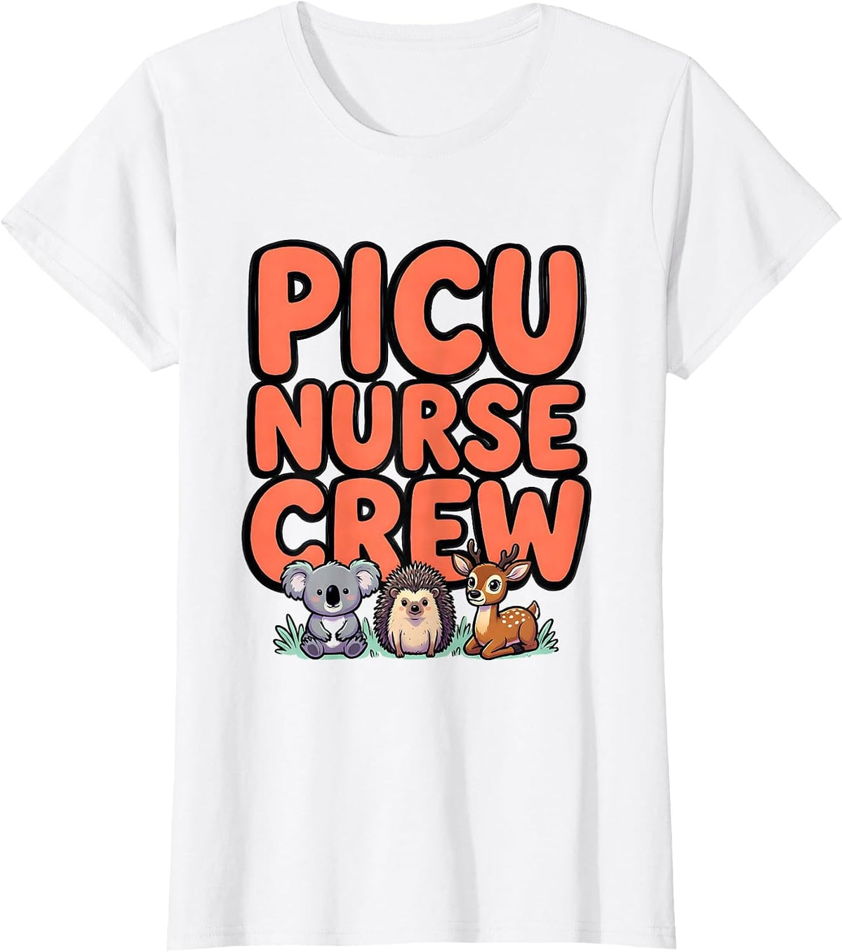 PICU Nurse Crew Cute Animal Pediatric Nurse Practitioner T-Shirt - White