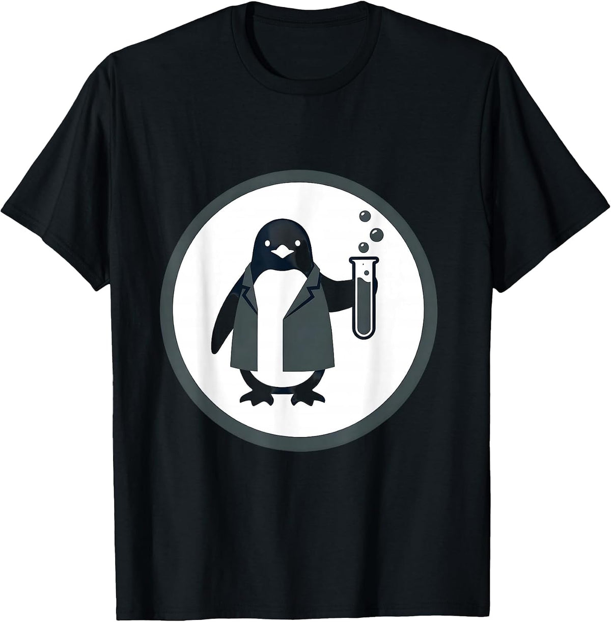 Men's Penguin Scientist Bubbling Test Tubes Illustration T-Shirt - Black