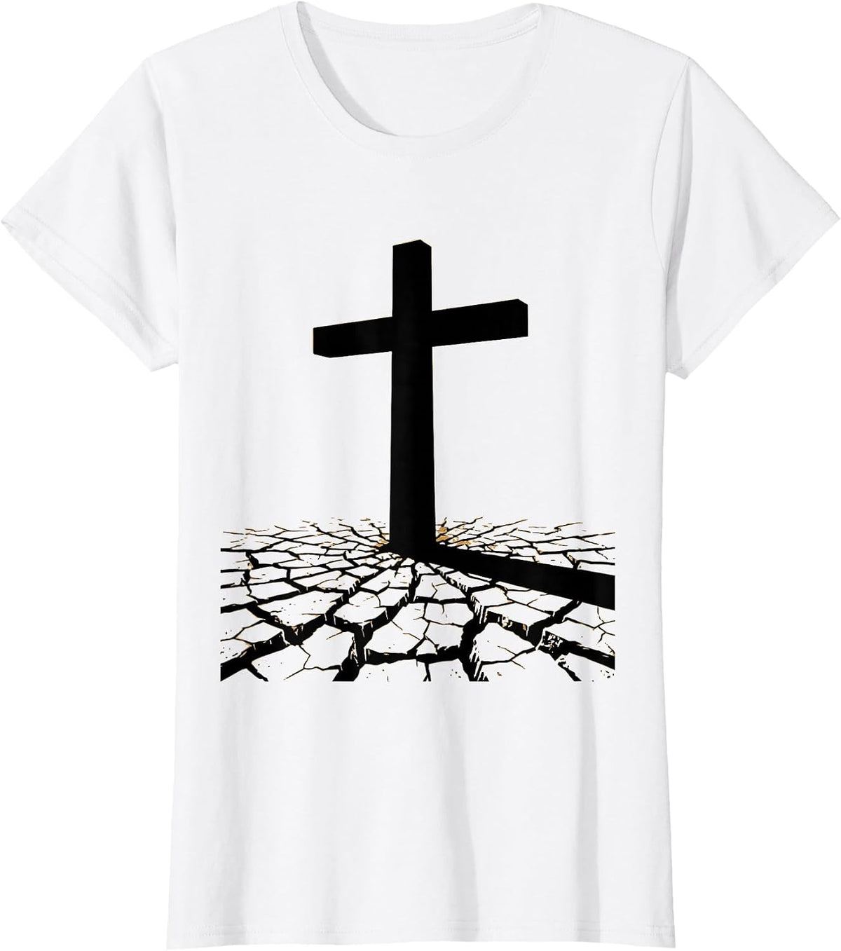 Cross Shadow on Cracked Earth Christian Graphic T-Shirt - White