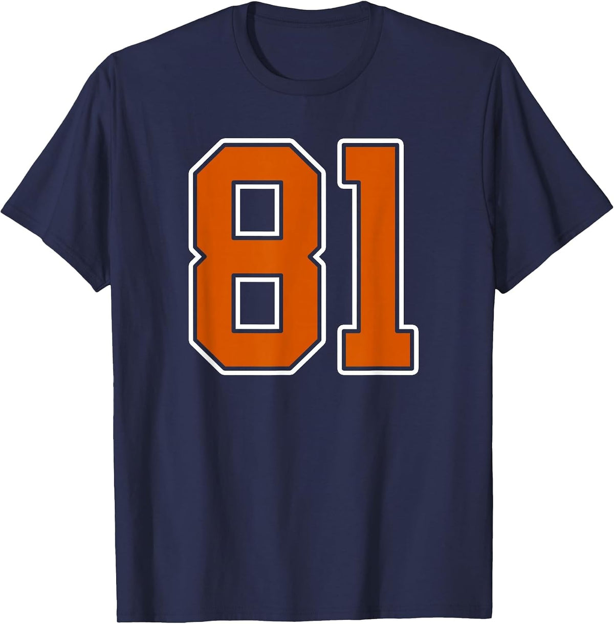 Burnt Orange White Number 81 Jersey Player Uniform #81 T-Shirt - Navy Blue