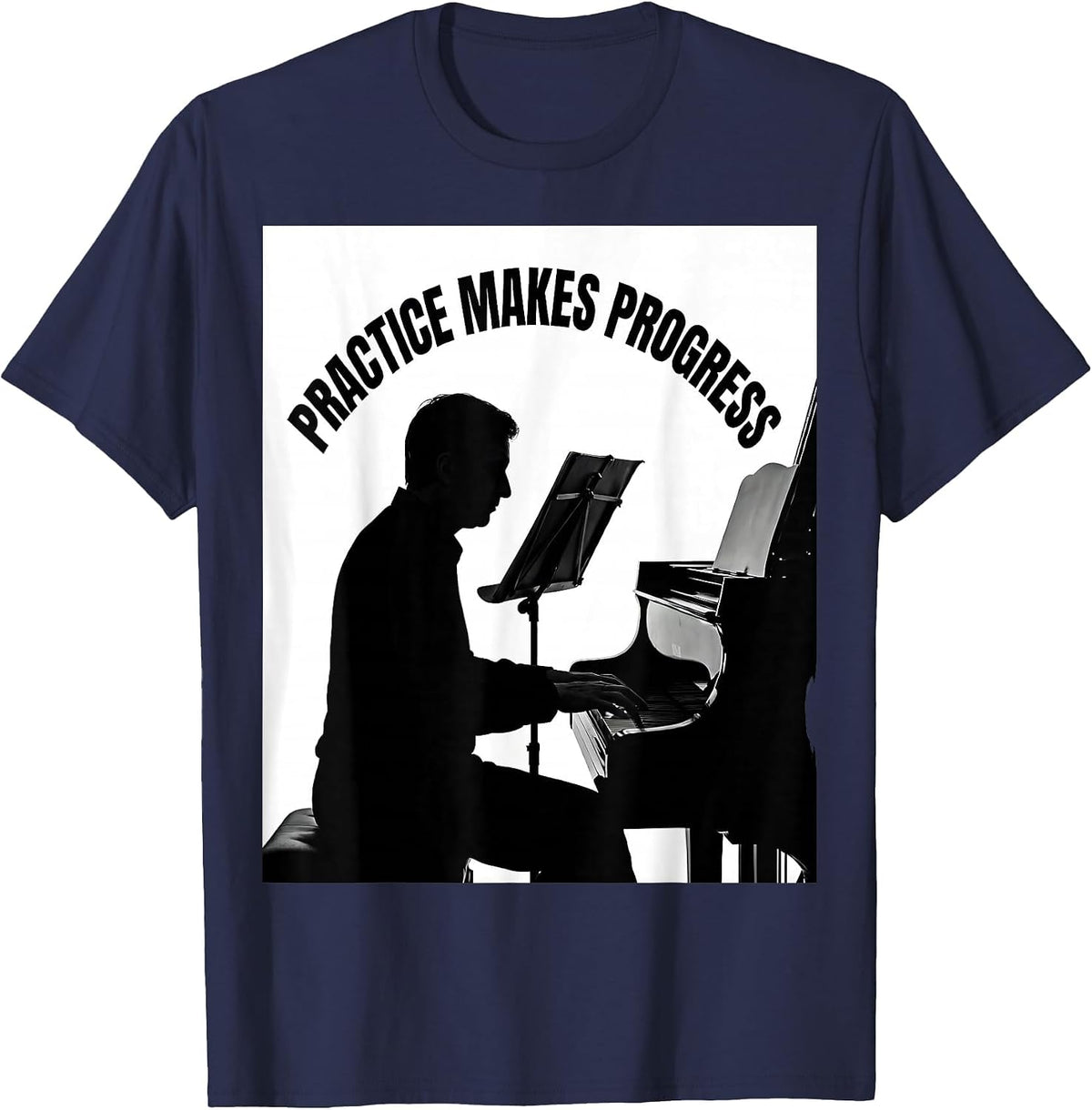 Practice Makes Progress Music Teacher Design T-Shirt - Navy Blue