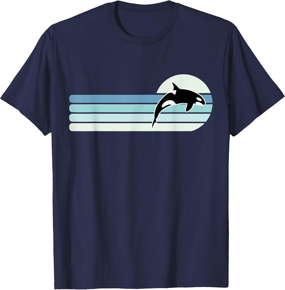 Retro Whale Orca T-Shirt - Navy Blue