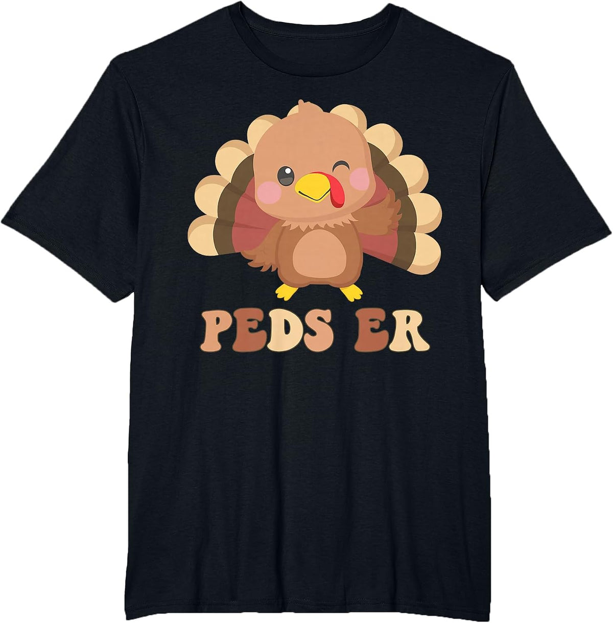 Cute Turkey PEDS ER Nurse Pediatric Thanksgiving Fall T-Shirt - Black
