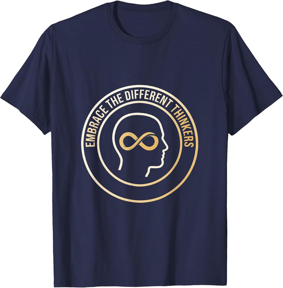 Embrace the Different Thinkers Neurodiversity Design T-Shirt - Navy Blue