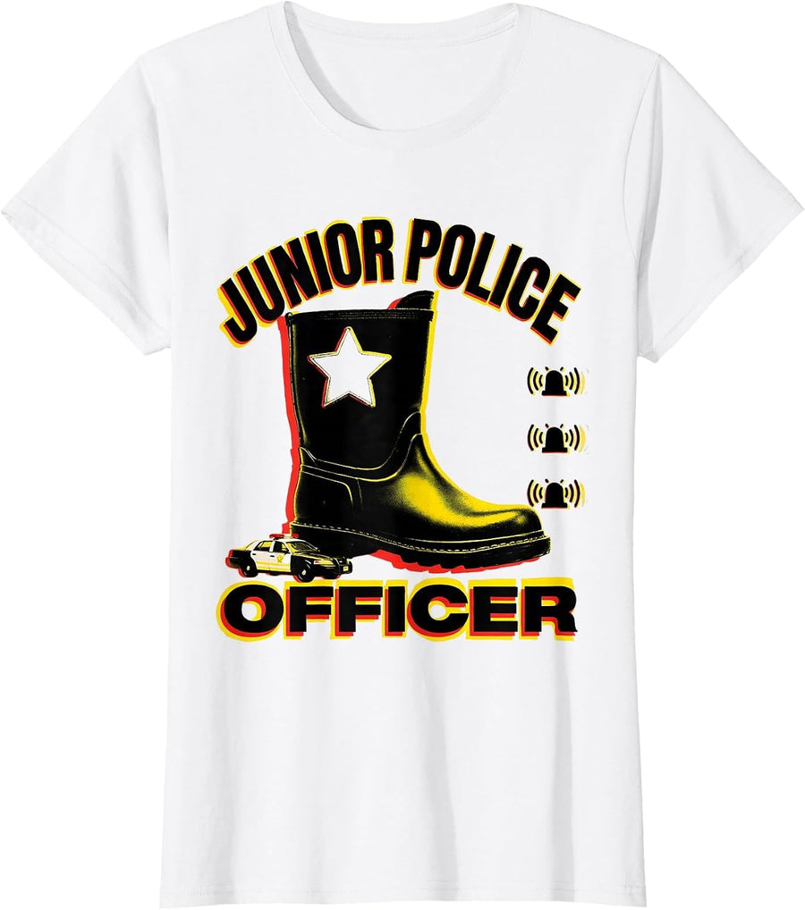 Women's Junior Police Officer Funny Police Costume Kids Roleplay T-Shirt - White