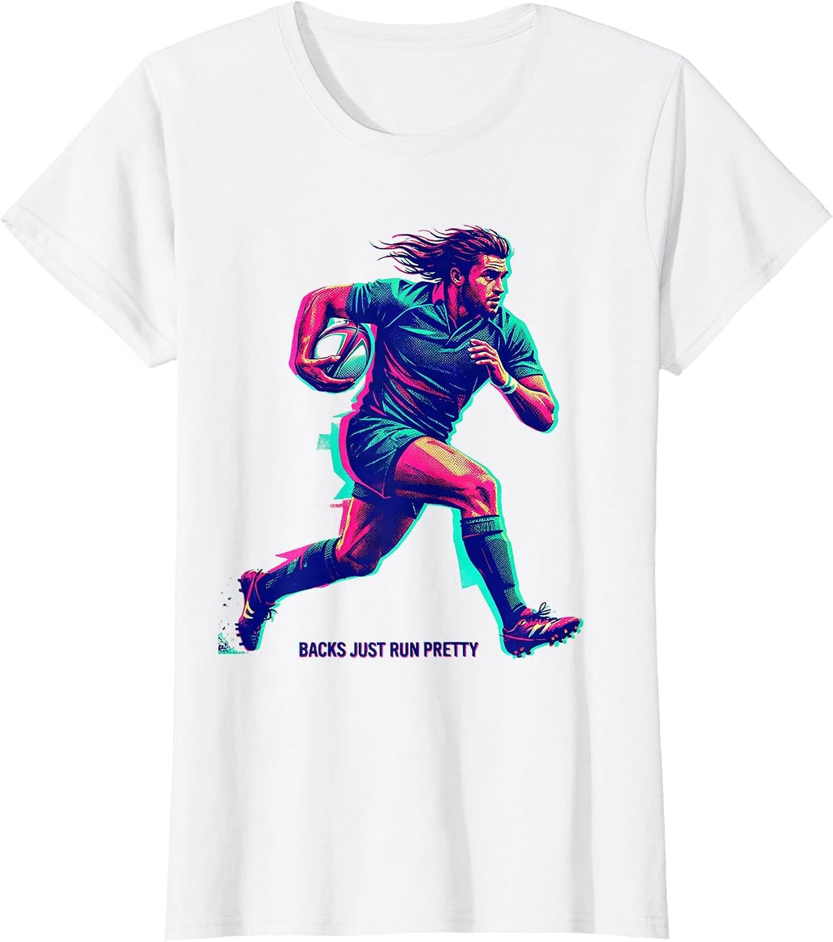 Backs Just Run Pretty Funny Rugby Design T-Shirt - White