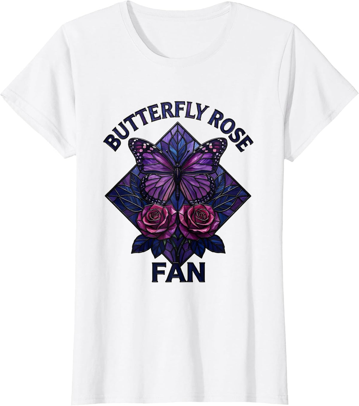 Butterfly Rose Fan Stained Glass Mosaic Butterfly Lover Gift T-Shirt - White