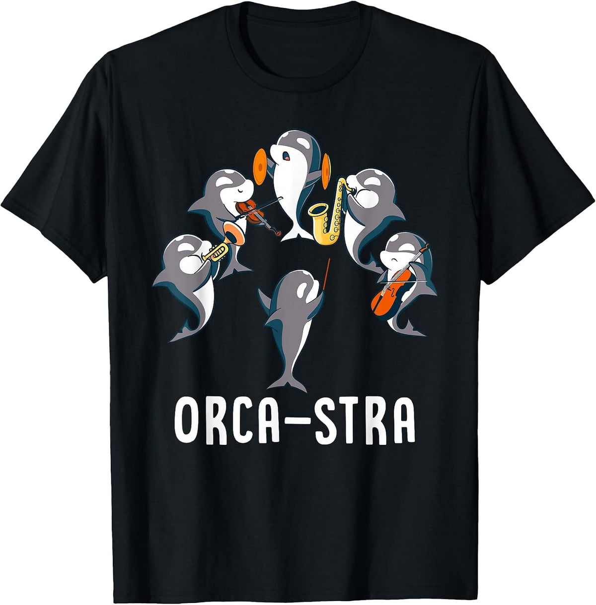 Funny Orca-stra Orca Killer Whale Orchestra T-Shirt - Black