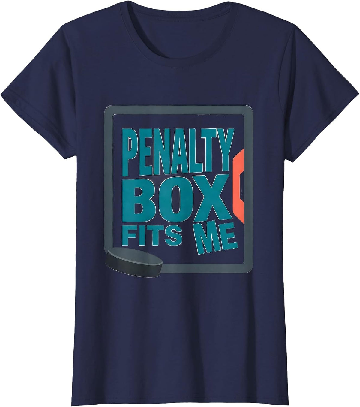 Women's Penalty Box Fits Me Funny Ice Hockey Player Fan Humor T-Shirt - Navy Blue