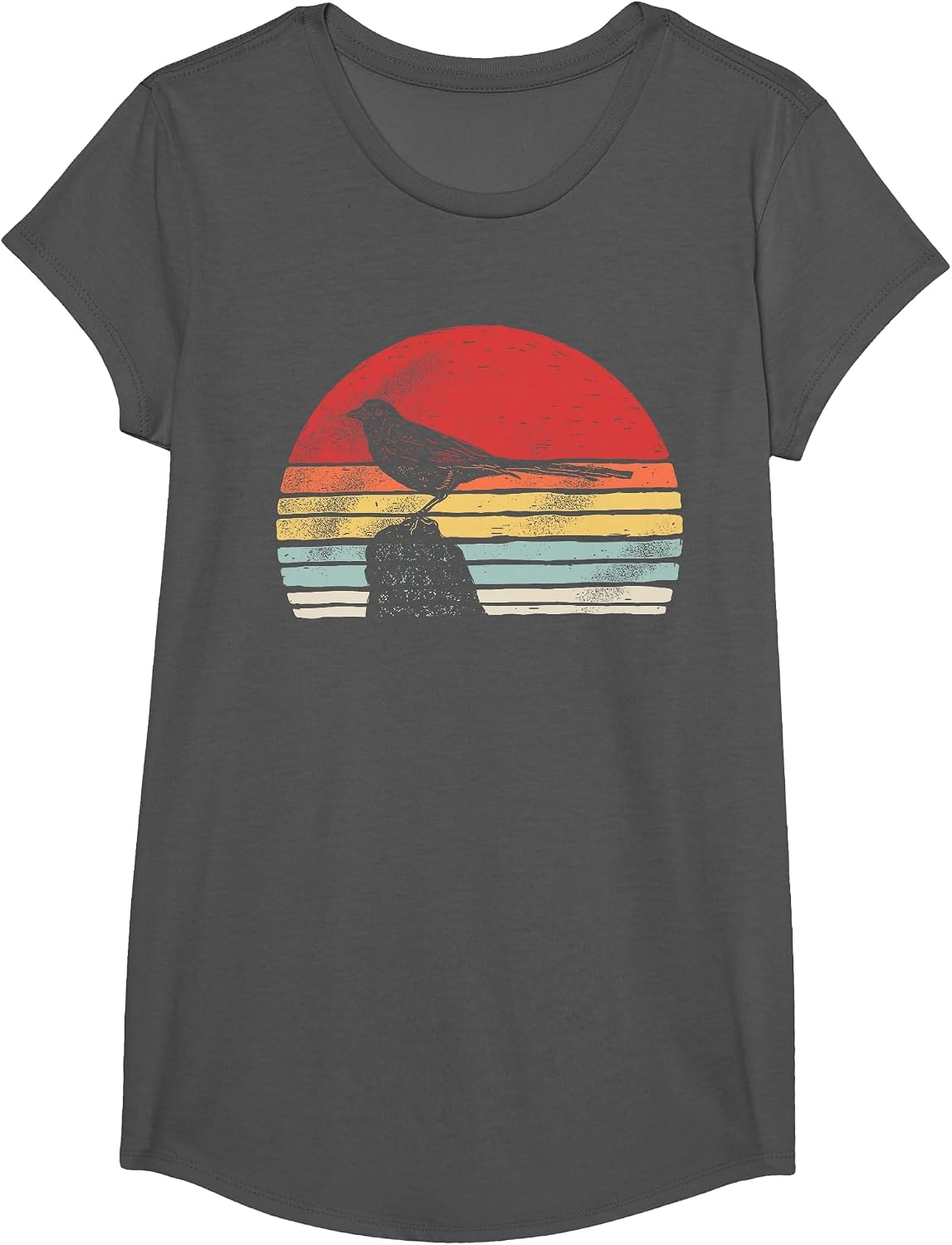 Vintage Retro Magpie Bird T-Shirt - Girls Asphalt Grey