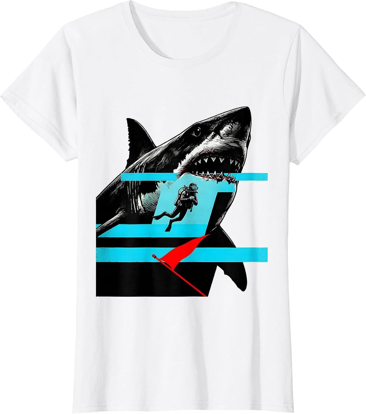 Shark Silhouette Tanked Diver Humor Scuba Diving Gift T-Shirt - White