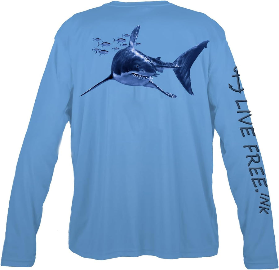 Shark Great White Men's Solar Performance Long Sleeve - Columbia Blue