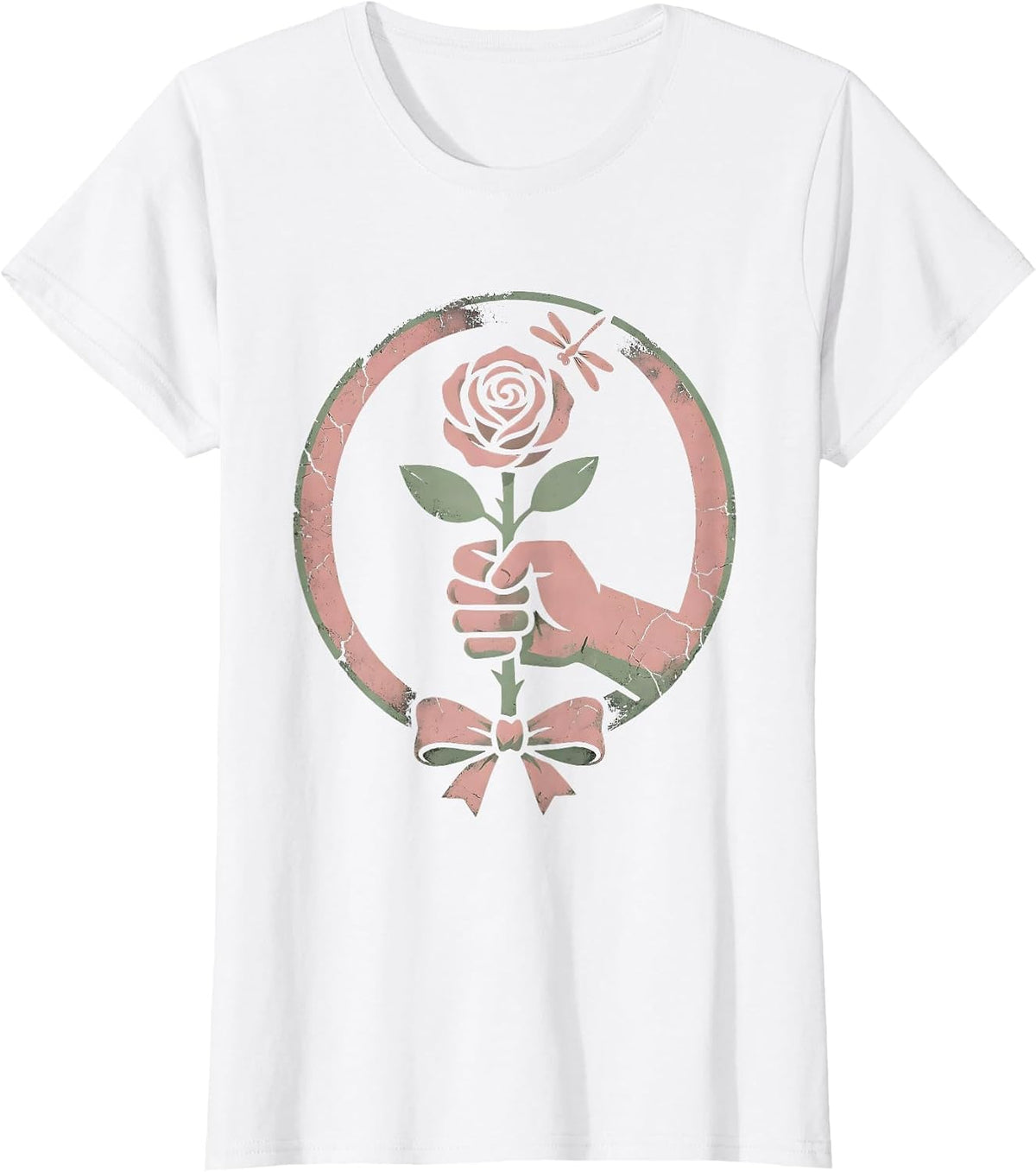 Women's Gigi Manicured Hand Holding Rose Graphic Tee T-Shirt - White