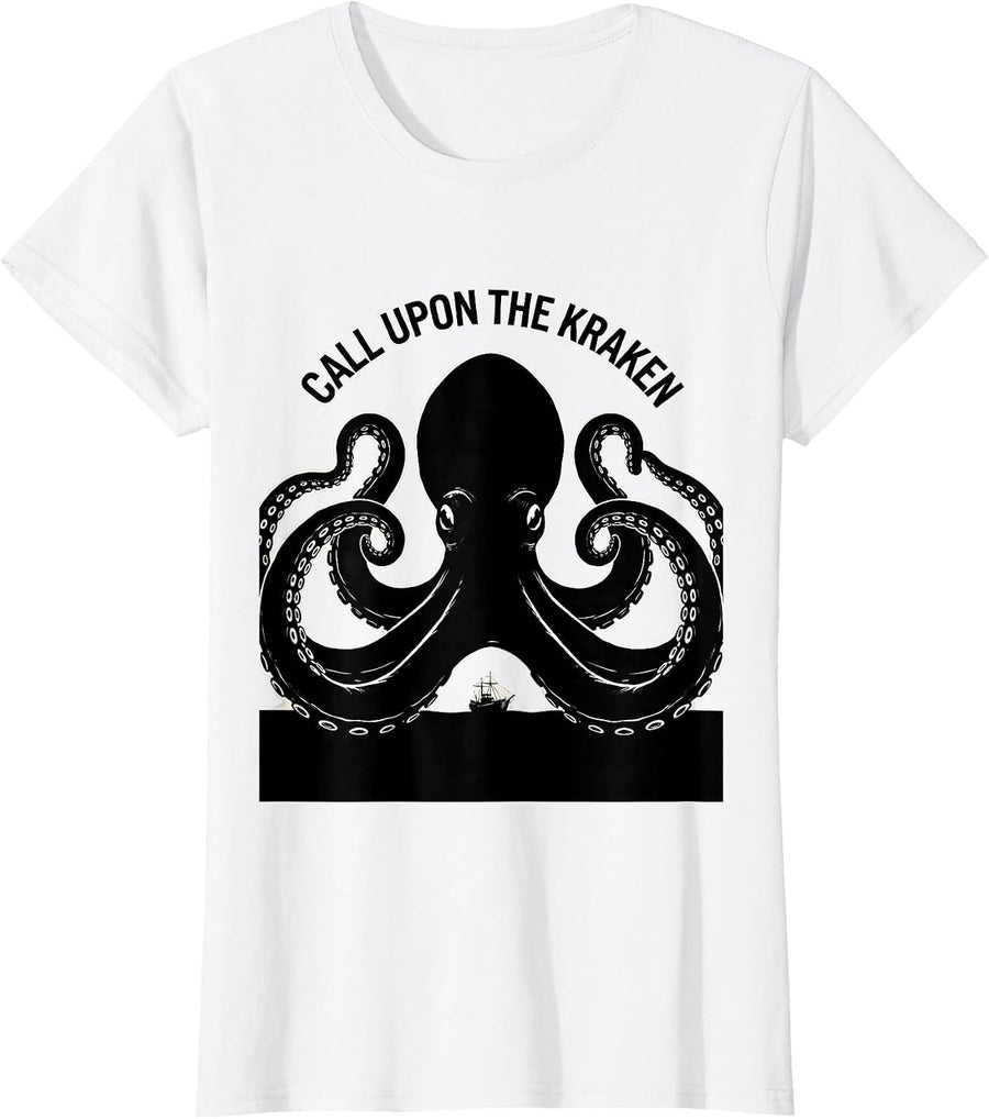 Women's Call Upon The Kraken Vintage Kraken Octopus Lover Sea T-Shirt - White