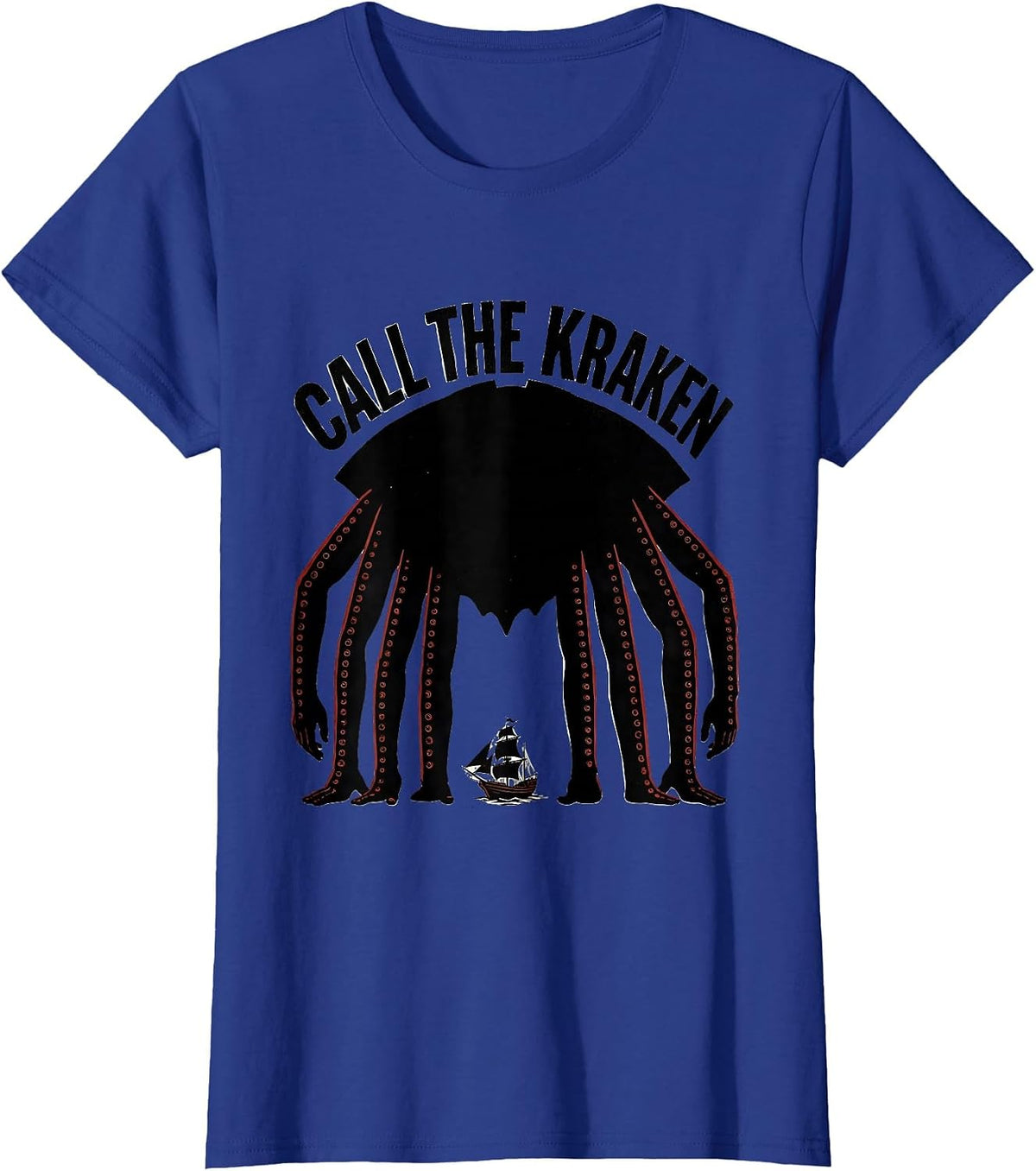Women's Call The Kraken Vintage Octopus Sea Monster Lover Graphic T-Shirt - Royal Blue