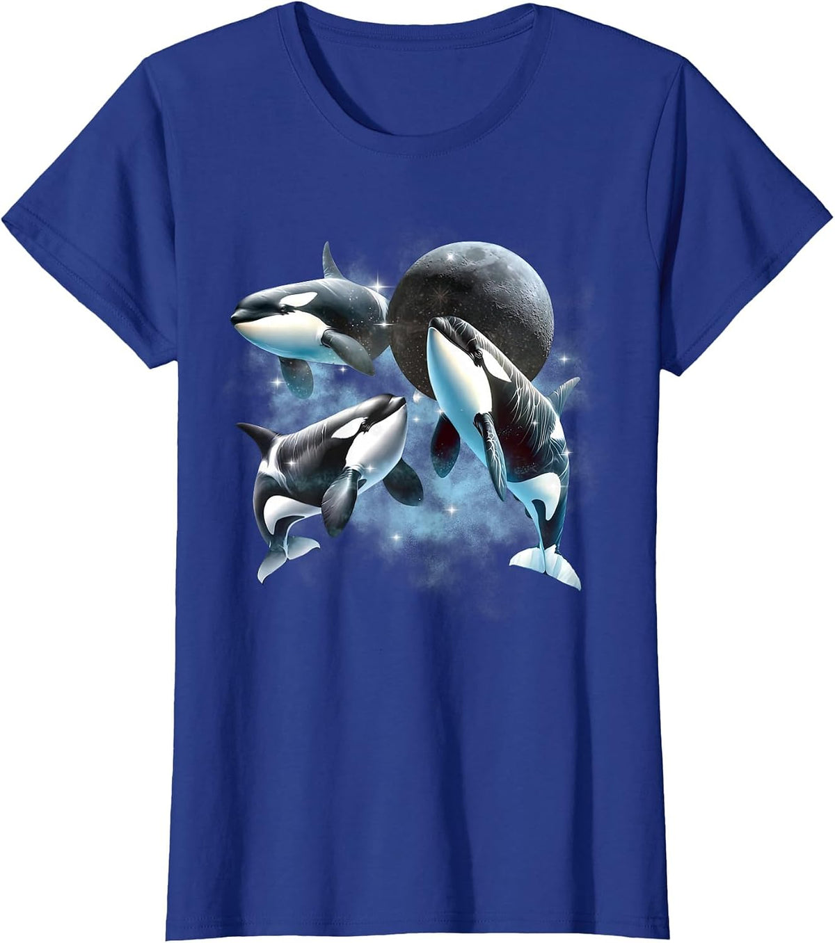Three Orcas Howling The Moon Vintage 90s Sea Animal Moon T-Shirt - Royal Blue