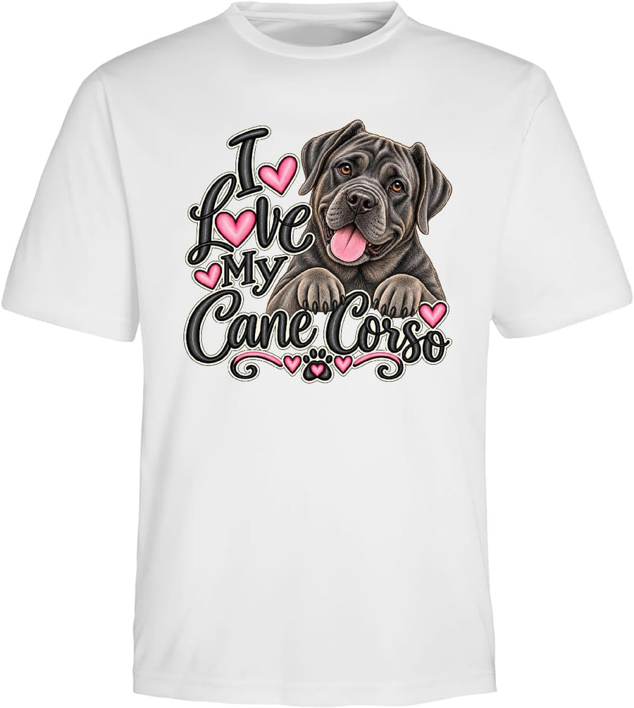 inktastic I Love My Cane Corso Dog Adult Performance T-Shirt - White