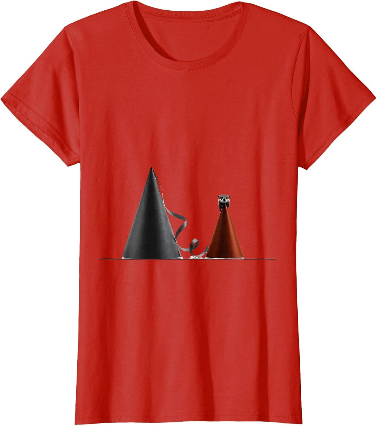 Pointed Party Hats Otter Lover Minimalist Humor T-Shirt - Red