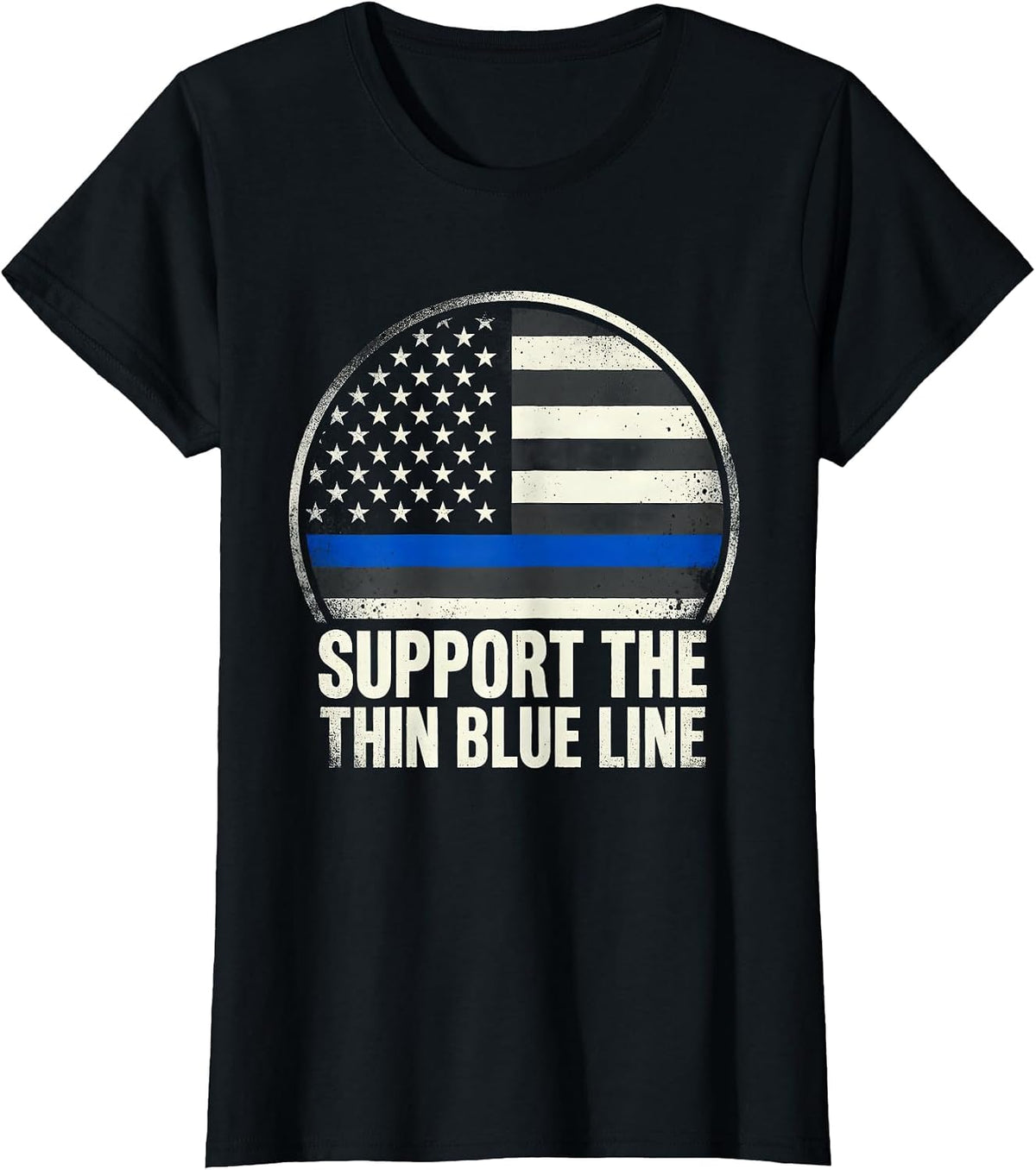 Support The Thin Blue Line Patriotic Police Officer Law T-Shirt - Black