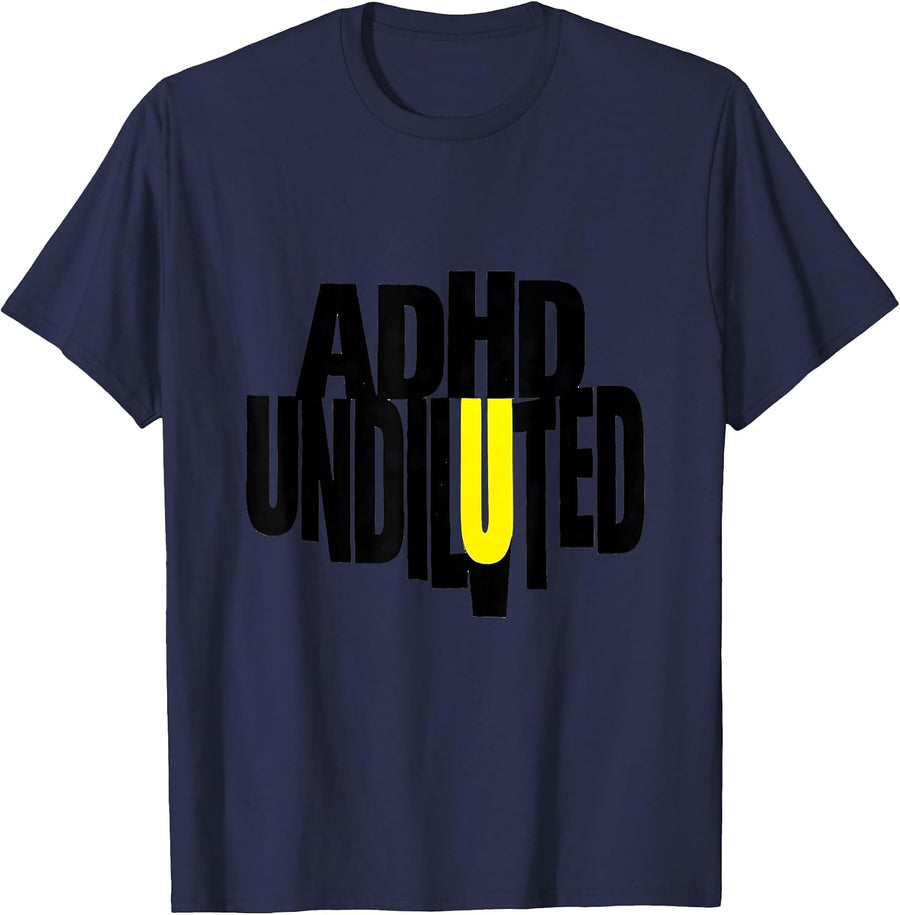 ADHD Undiluted Stencil Graphic Neurodiversity Awareness T-Shirt - Navy Blue