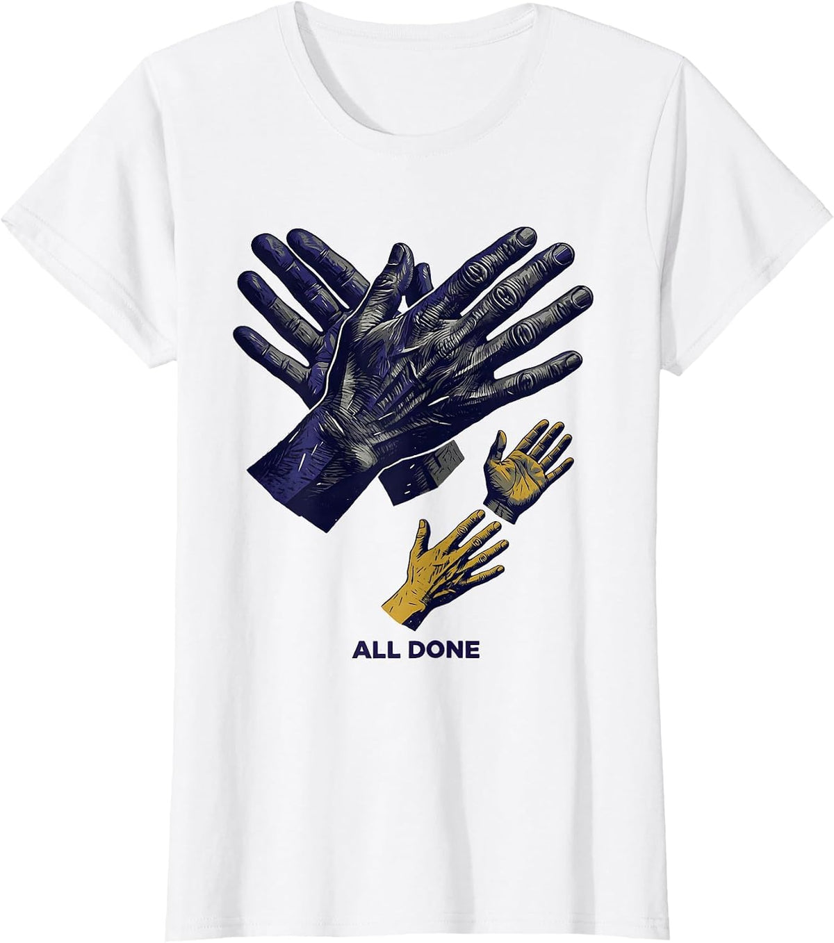 All Done Linocut ASL Sign Language Teacher Classroom Humor T-Shirt - White