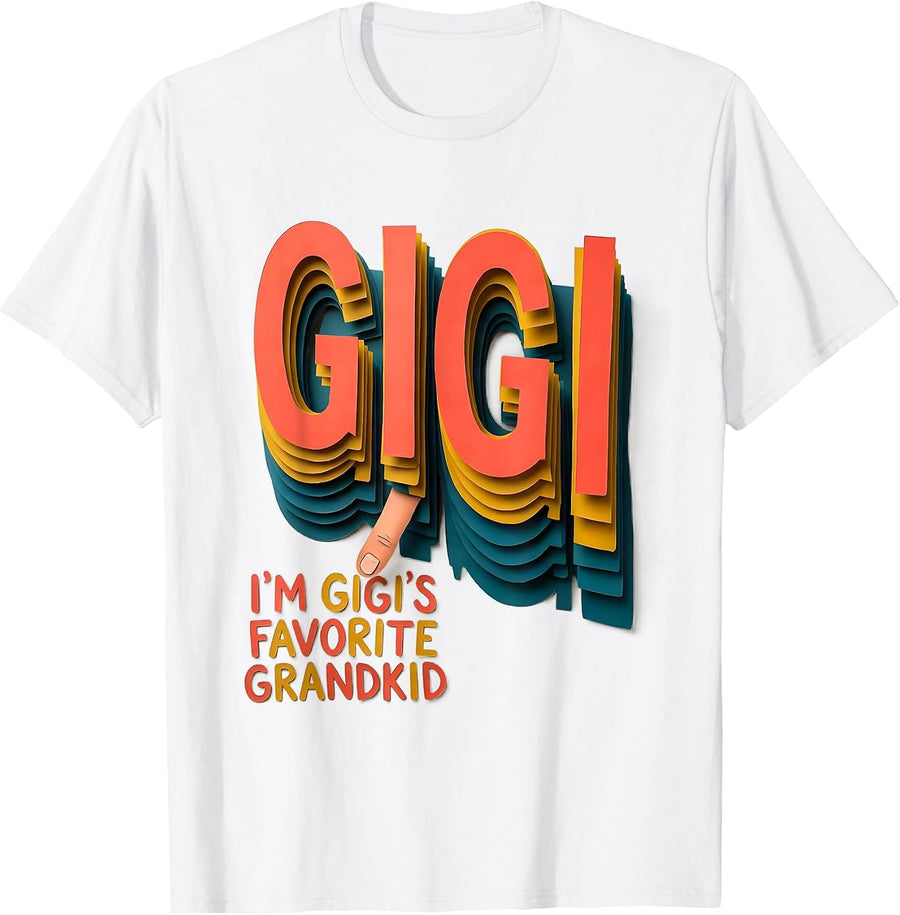 Men's I'm Gigi's Favorite Grandkid Funny Grandma Gift Paper Cutout T-Shirt - White
