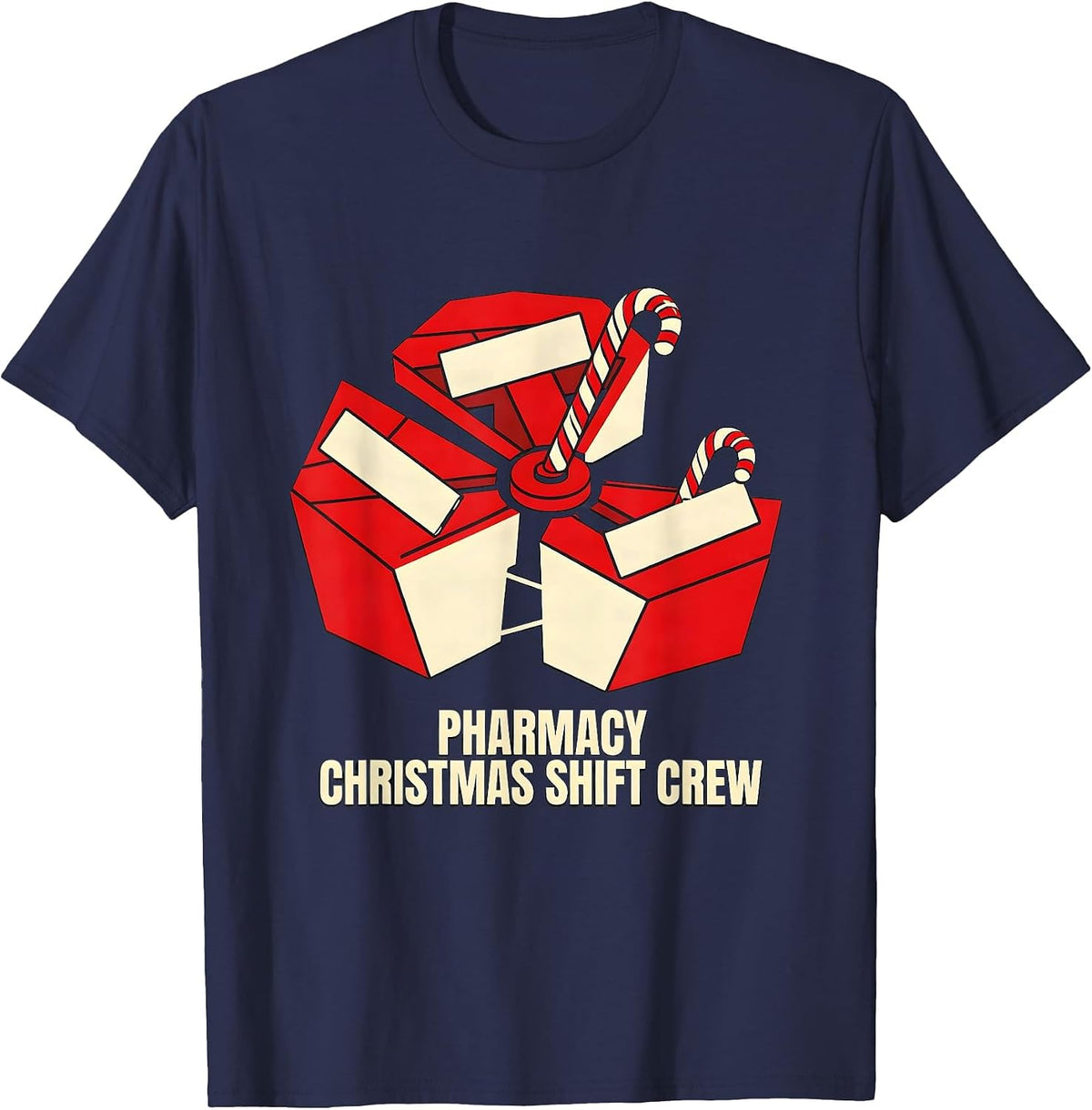 Men's Pharmacy Christmas Shift Crew Funny Pharmacist Tech Holiday T-Shirt - Navy Blue