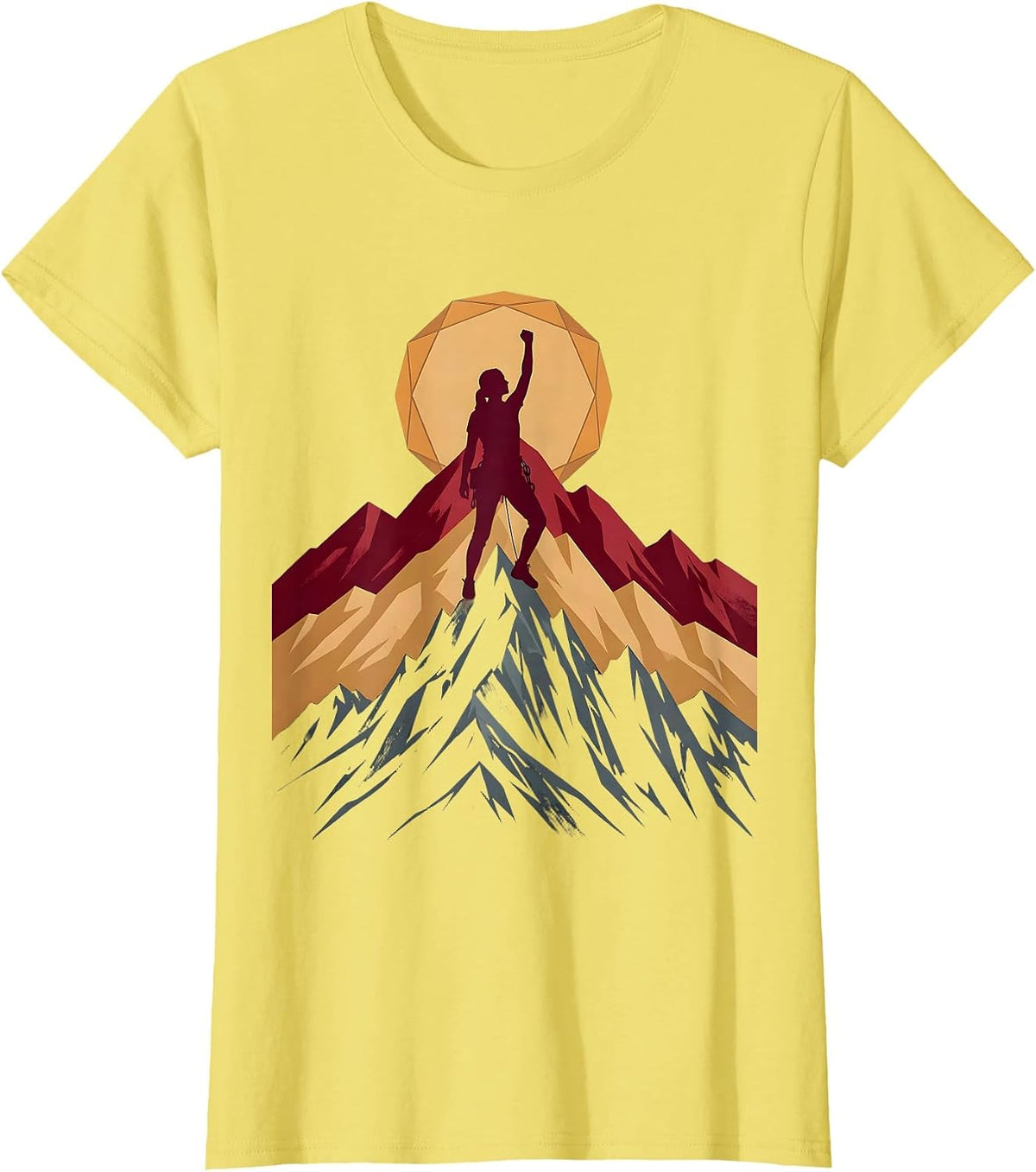 Woman Climber Reaching Mountain Summit Peak T-Shirt - Lemon Yellow