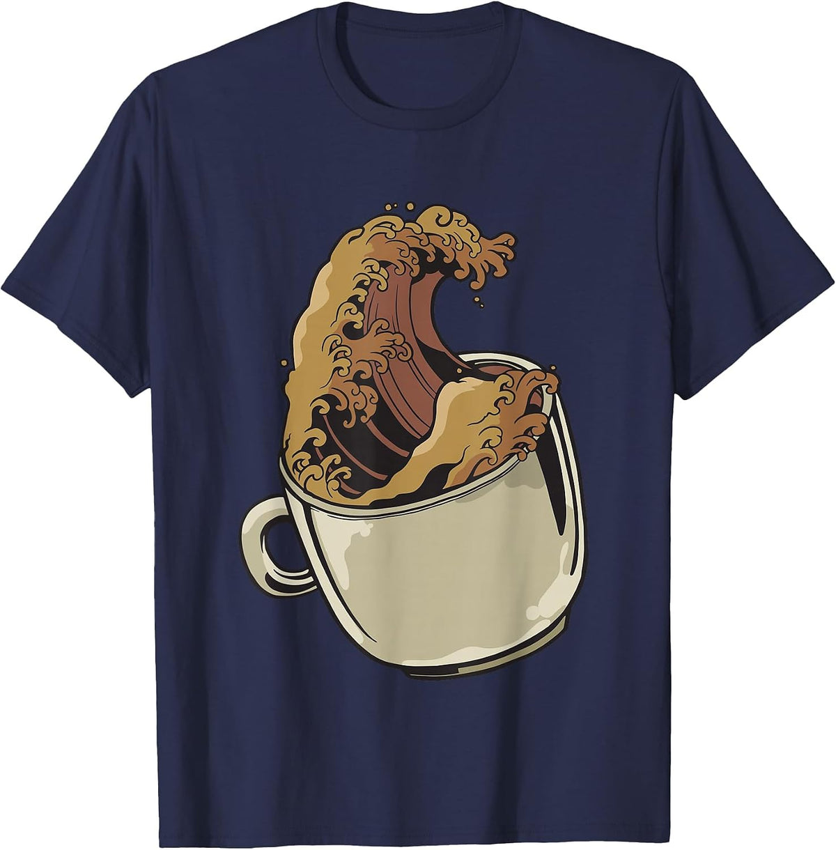 Vintage The Great Wave of Coffee Start The Day with Coffee T-Shirt - Navy Blue