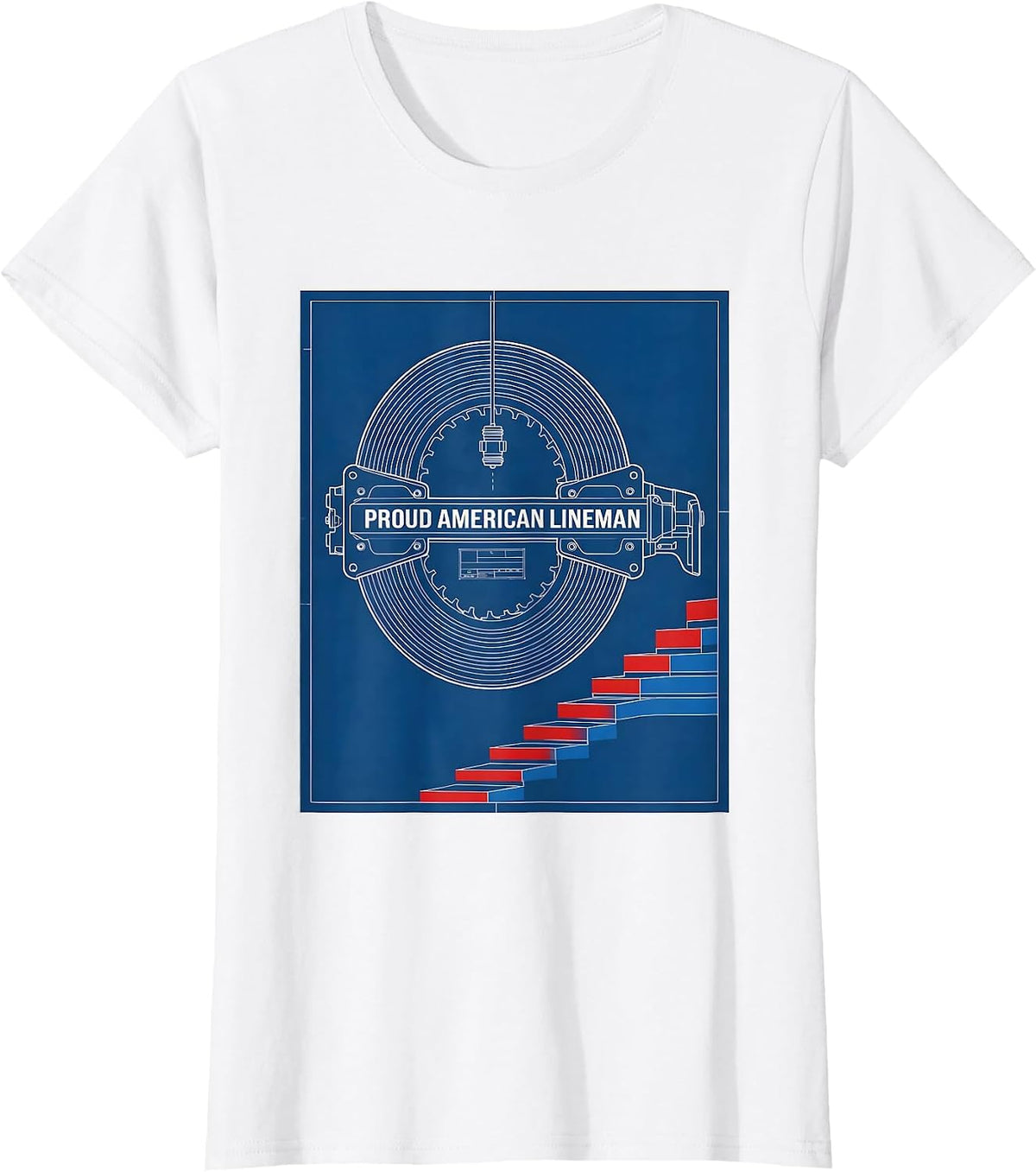 Proud American Lineman Patriotic Electrician Mechanic USA T-Shirt - White