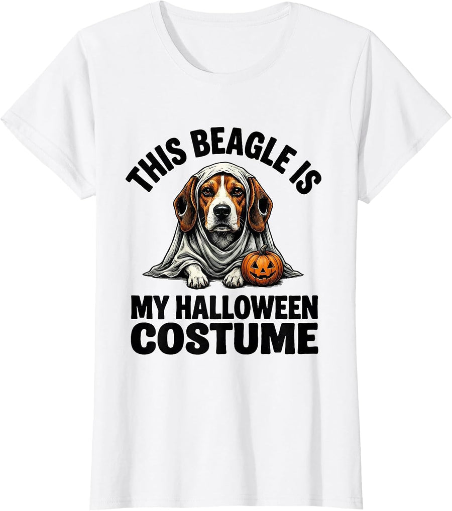 Women's This Beagle Is My Halloween Costume Funny Dog Lover Ghost T-Shirt - White